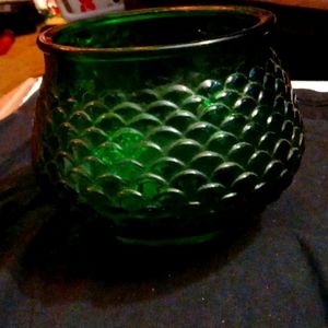 Vintage E. O. Brody Co. Cleveland Forest Green vase bowl G100 fish scale pattern